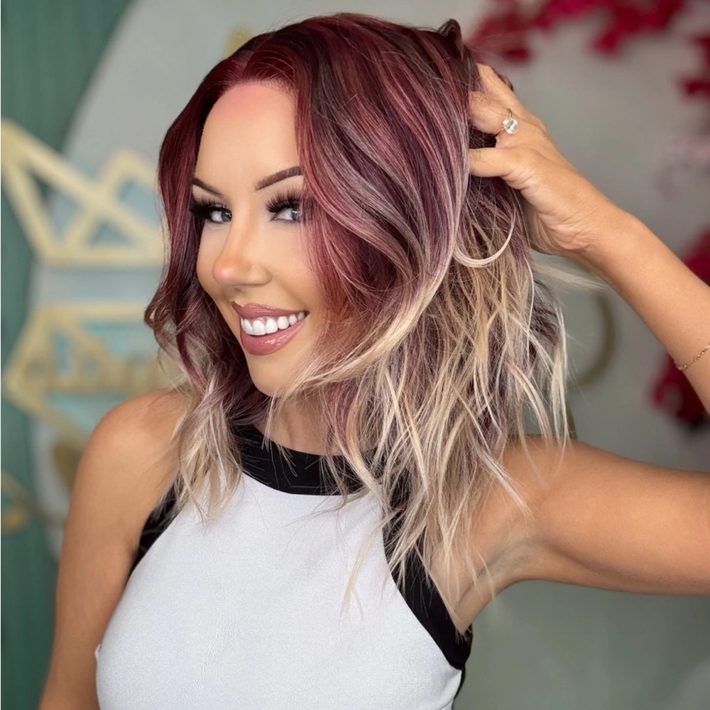 CSC PETITE Sharpay Short Sangria - Premium Lace Front Wig - Burgundy Ombre